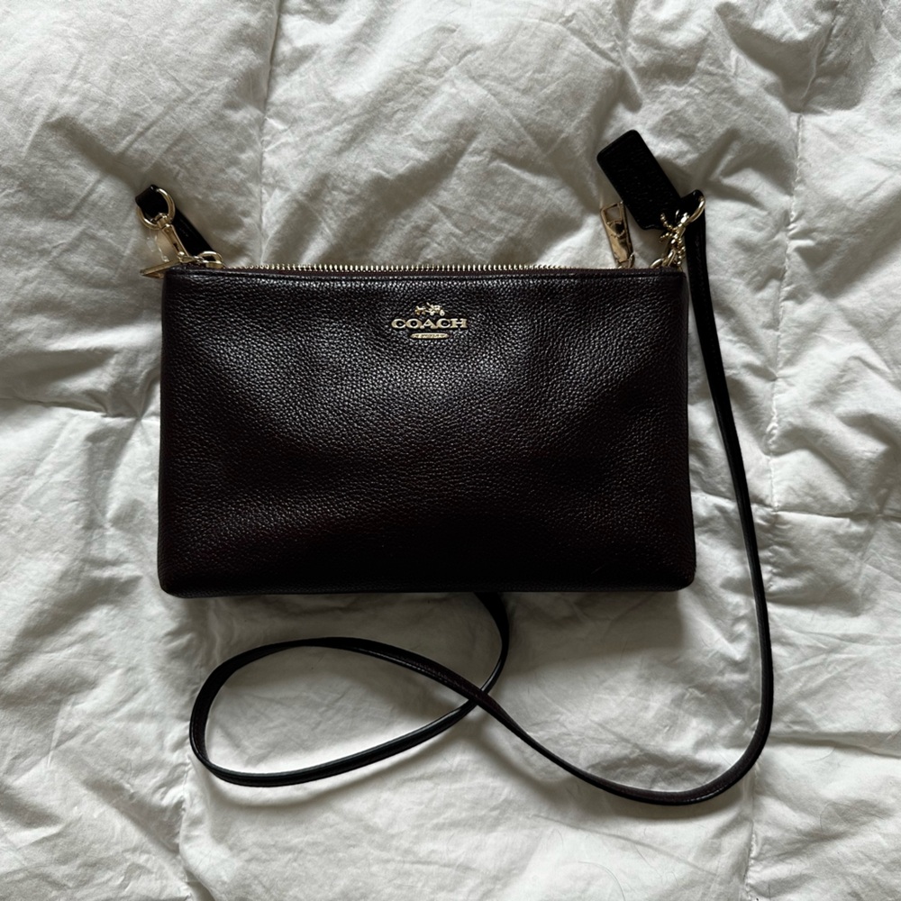 Coach Dark Burgundy Leather Bag with Gold Accents